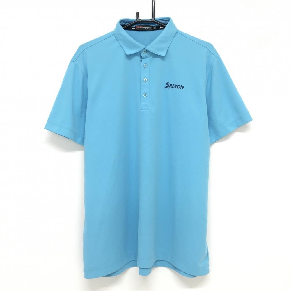 【美品】スリクソンbyデサント 半袖ポロシャツ ライトブルー×ネイビー シンプル メンズ 3L ゴルフウェア 大きいサイズ SRIXON_画像1