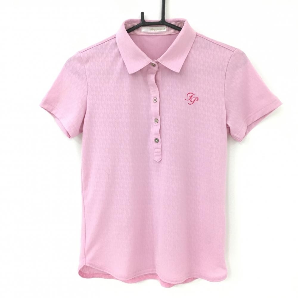 フェアリーパウダー 半袖ポロシャツ ピンク 織生地 総柄 ロゴ刺しゅう レディース 2(M) ゴルフウェア FAIRY POWDER_画像1