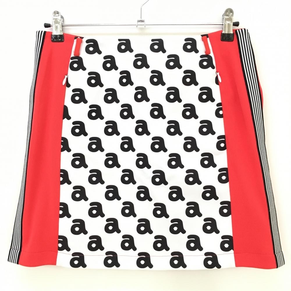 【超美品】アルチビオ スカート 黒×白×レッド 前面柄 サイドライン レディース 40 ゴルフウェア archivio