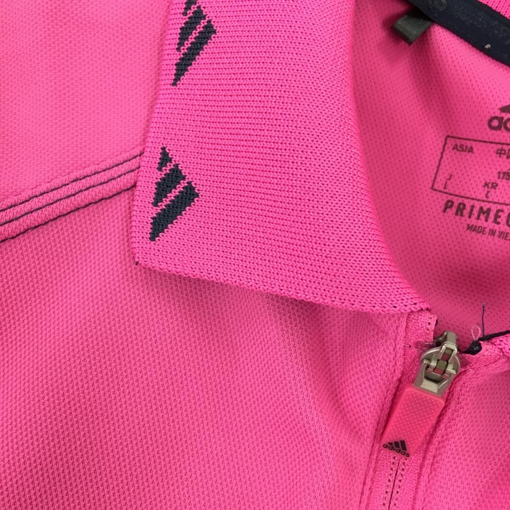 アディダス 半袖ポロシャツ ピンク×ネイビー ハーフジップ メンズ Ｌ ゴルフウェア adidas_画像3