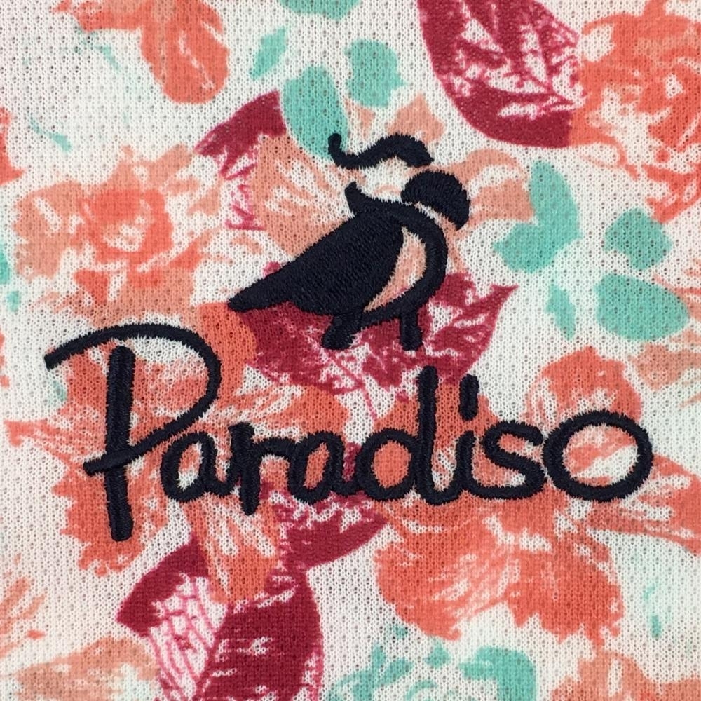 【超美品】パラディーゾ 半袖ポロシャツ 白×ピンク 花柄 総柄 レディース L ゴルフウェア Paradiso_画像3