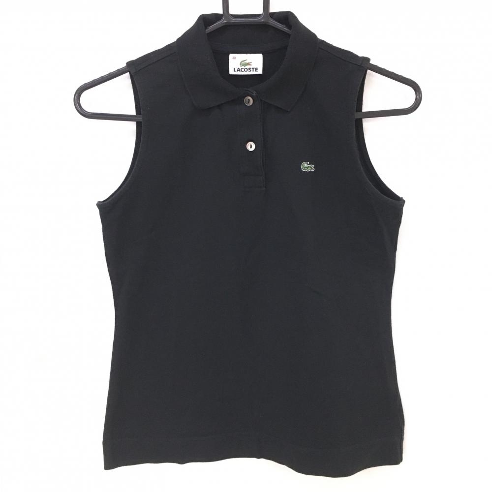 【美品】ラコステ ノースリーブポロシャツ 黒 無地 レディース 40(Ｌ) ゴルフウェア LACOSTE_画像1