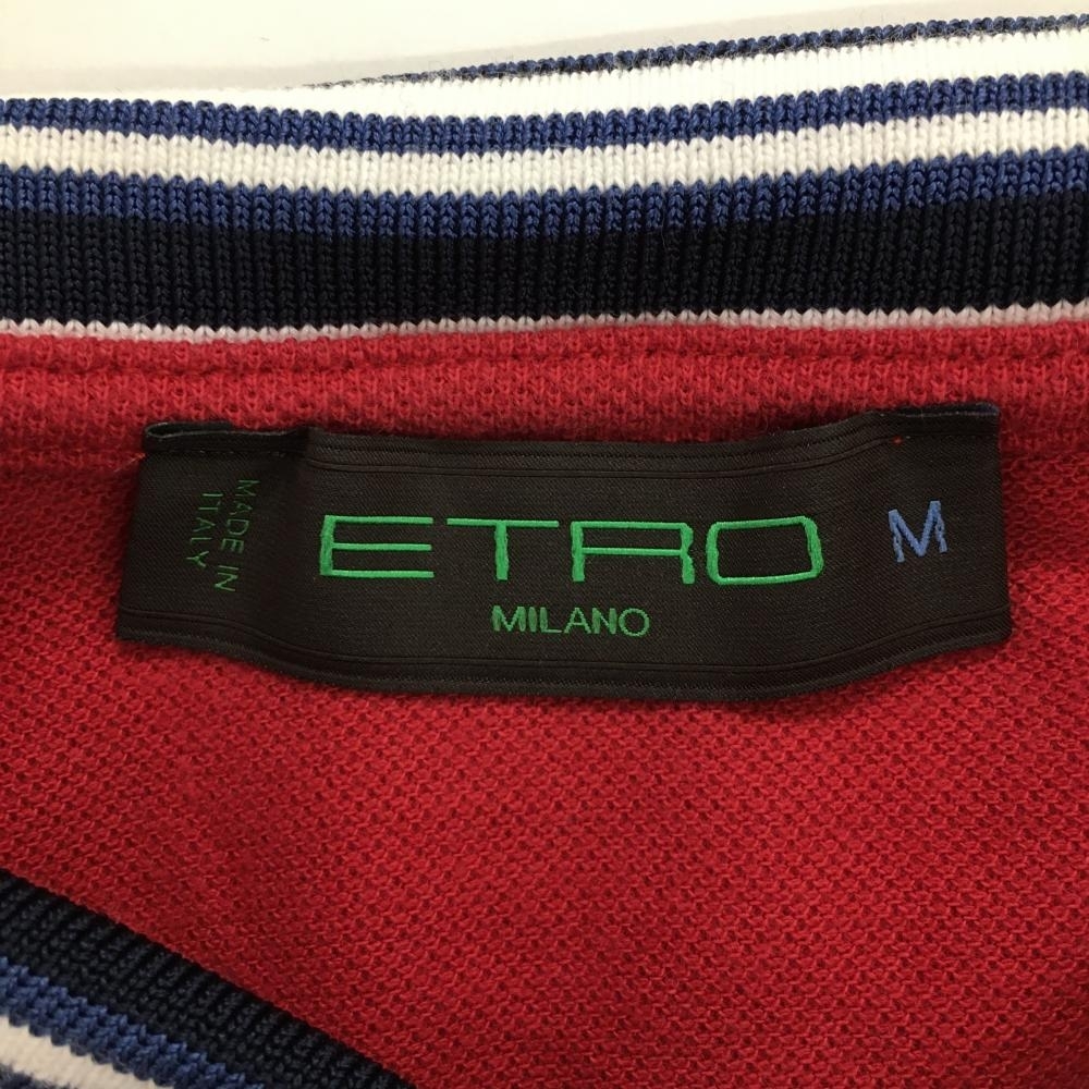 【美品】エトロ 半袖ポロシャツ レッド 襟ボーダー コットン100％ メンズ Ｍ ゴルフウェア ETORO_画像4