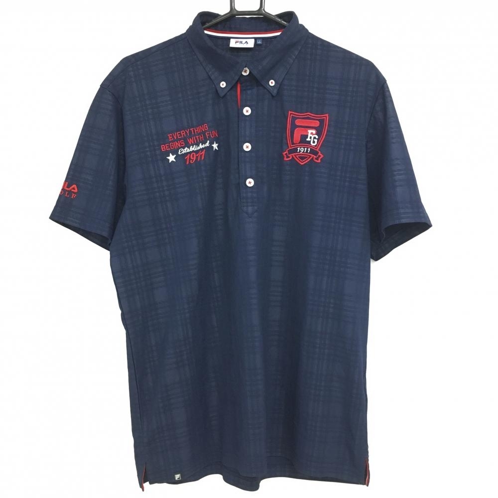 [Супер красивые товары] Filagorf с коротким рукавом Polo Polo Navy x Red Check Pattern Total Pattern Button Down Men Ll Golf Wear Fila Golf