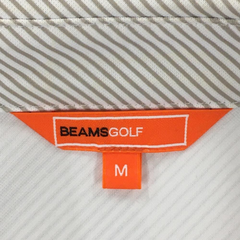 ビームスゴルフ 半袖ポロシャツ 白×ライトブラウン 斜めストライプ×迷彩調 ロゴプリント メンズ M ゴルフウェア BEAMS GOLFの画像4