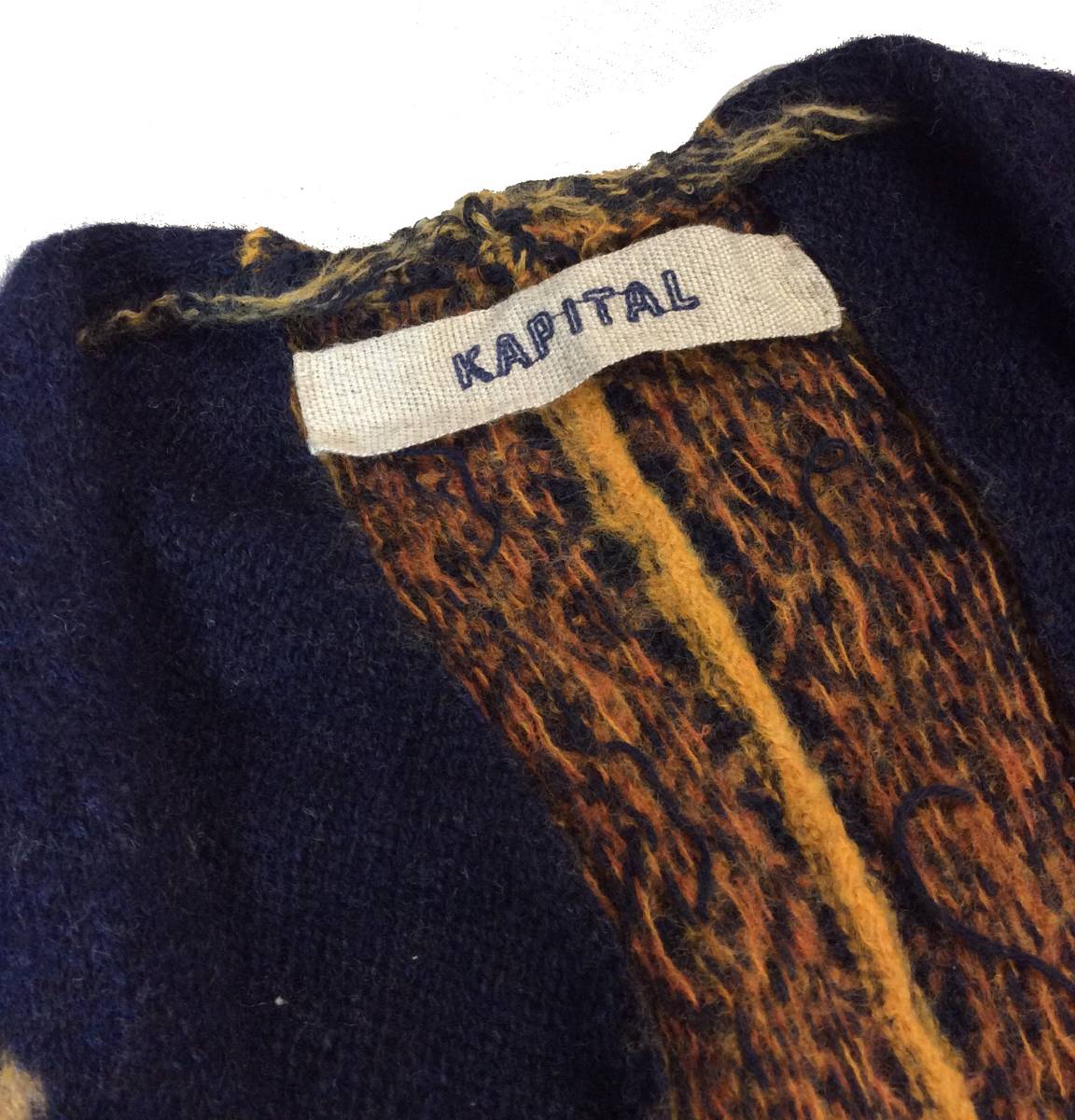 KAPITAL キャピタル ニットカーディガン ポンチョ 羽織り セーター ネイビー系 コンチョボタン ウール/コットン レディース (ma)_画像5