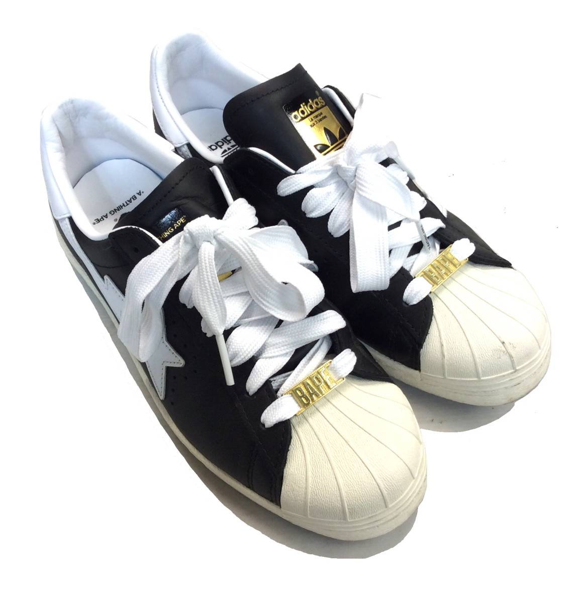 A BATHING APE x adidas アベイシングエイプ アディダス SUPERSTAR SS80S BAPE スニーカー べイプ ブラック/ホワイト メンズ 26.5cm _画像2