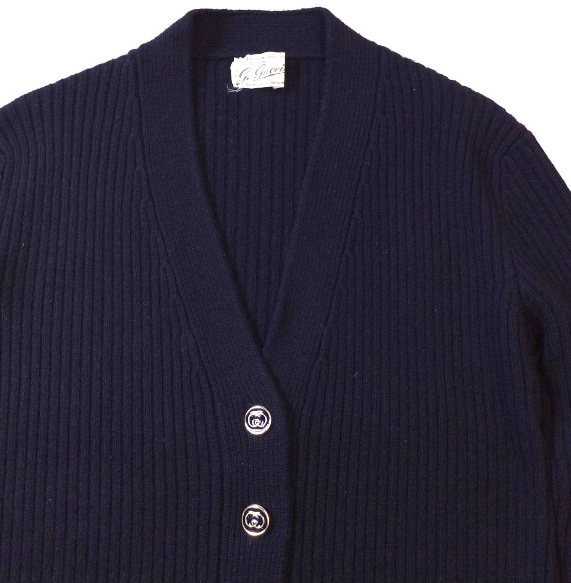 Vintage 80s GUCCI Gucci кашемир 100% вязаный кардиган свитер темно-синий GG Logo металлические принадлежности / кнопка ITALY производства Vintage женский 42