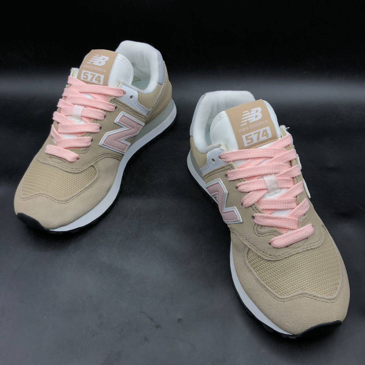 M2044 良品 NEW BALANCE ニューバランス 574 ローカット スニーカー シューズ レディース US5.5 B 22.5cm ベージュ ピンク 靴 _画像3