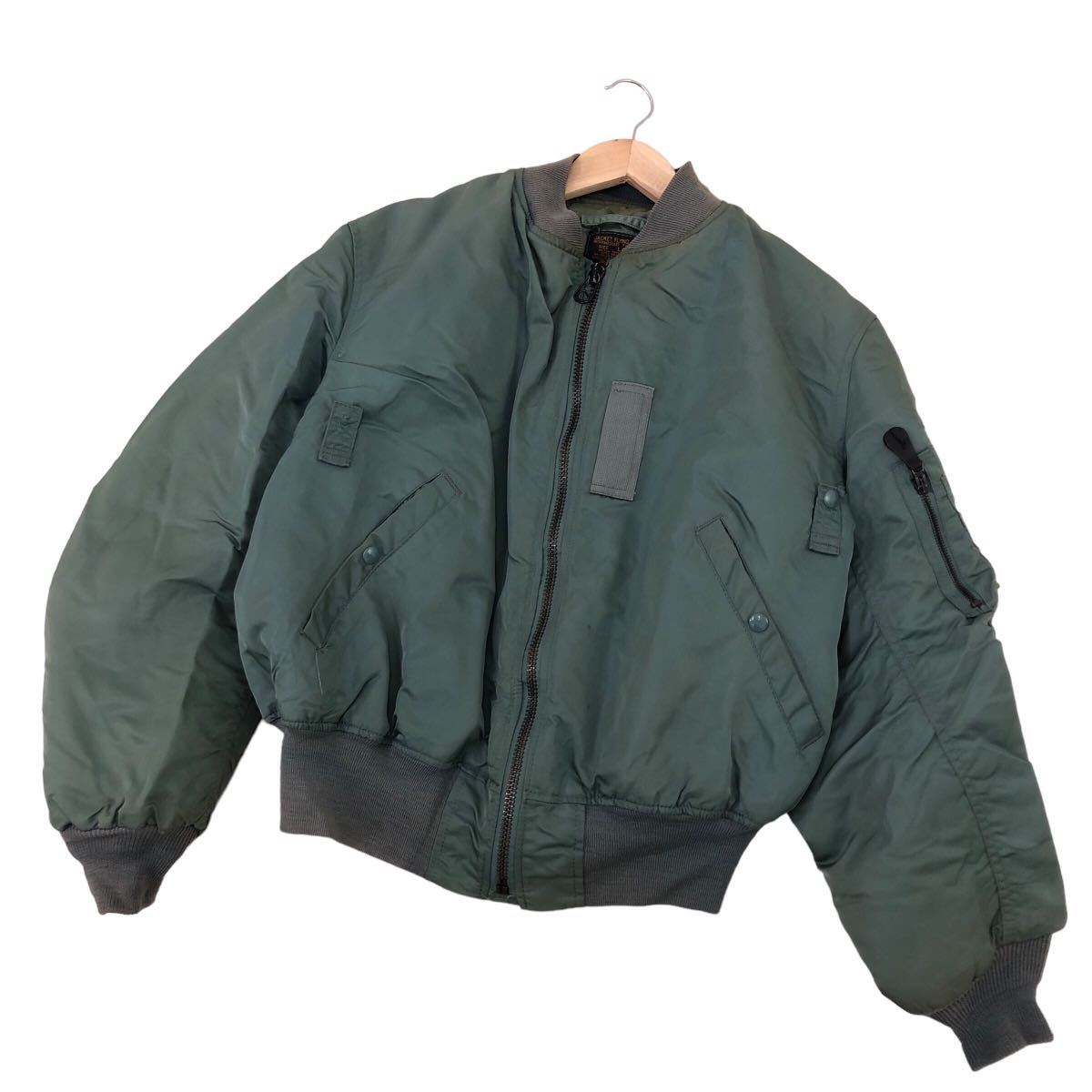 H679 USA製 ALPHA INDUSTRIES アルファインダストリーズ MA-1 ミリタリー フライト ジャケット ブルゾン セージグリーン系 メンズ L_画像1