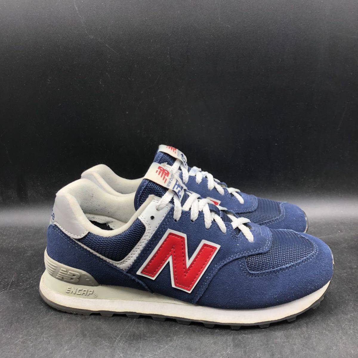 M2097 NEW BALANCE ニューバランス 574 ローカット スニーカー US7/25.0cm ネイビー レッド ML574ATB シューズ 靴_画像5