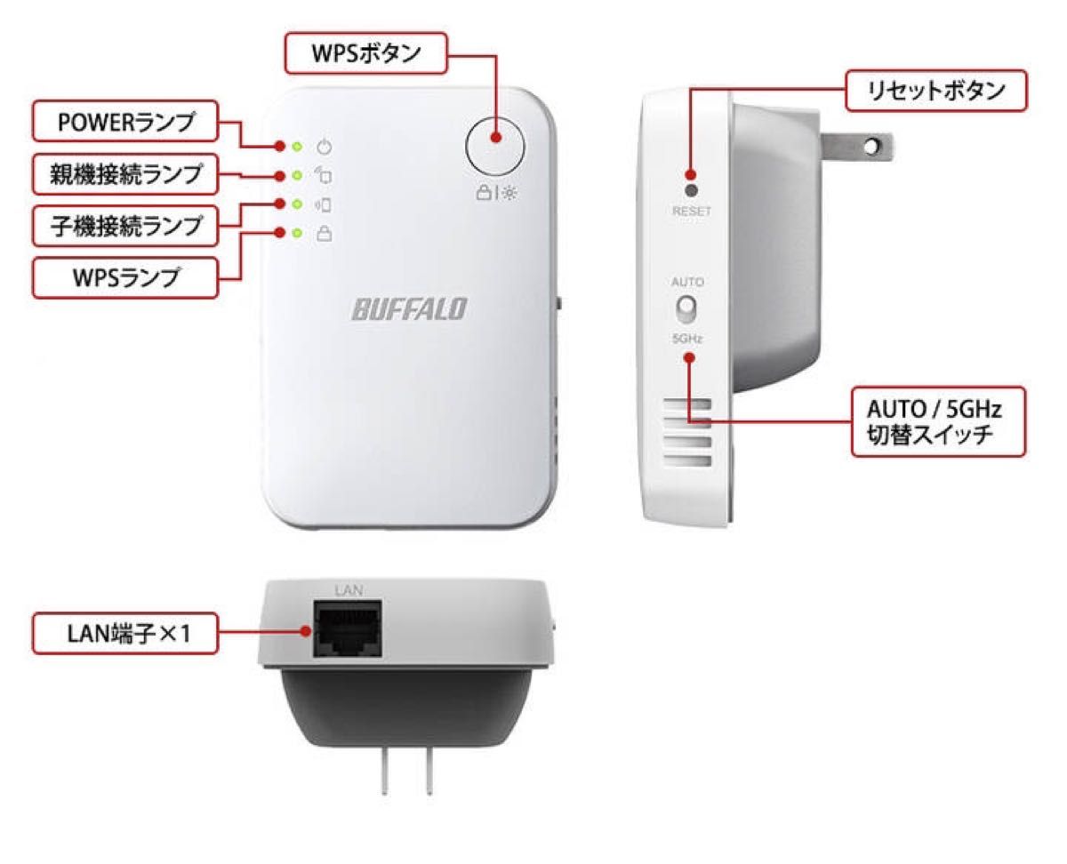 Wi-Fi中継器433+300Mbps★ハイパワーコンセントモデルBUFFALO★WEX-733DHPTX★コンバーター機能あり