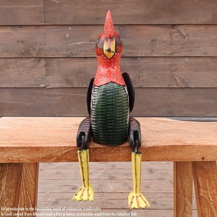 お座り ニワトリさん [2] Lサイズ ウェルカム人形 鶏 鳥 木製 木彫りの置物 動物インテリア 動物置物 木製オブジェ 動物置物_画像7