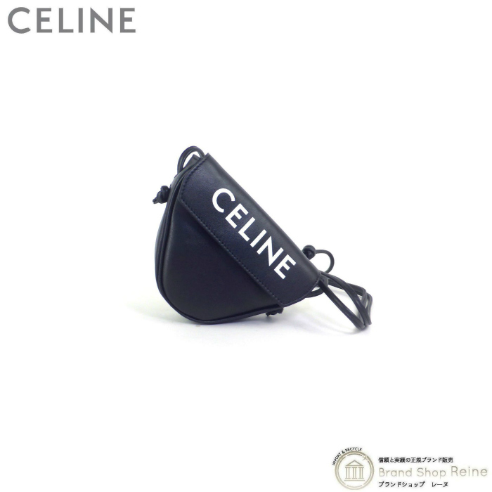セリーヌ （CELINE） ミニ トライアングル ロゴプリント 斜め掛け ショルダー ポーチ ポシェット バッグ 10I19 ブラック（新品）
