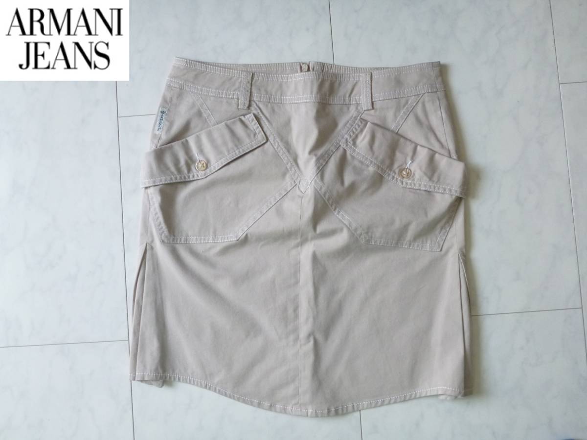  beautiful goods Armani Jeans (ARMANI JEANS)* beige white stitch miniskirt 36 S corresponding 