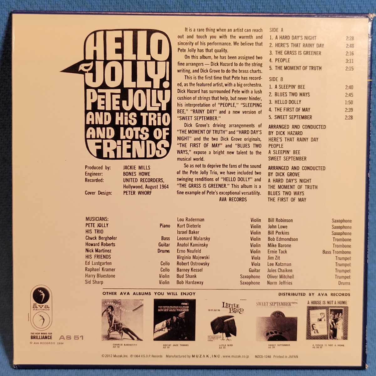 [紙ジャケ]★ ピート・ジョリー・トリオ&フレンズ / ハロー・ジョリー! ★ The Pete Jolly Trio & Friends / HELLO, JOLLY! ★SPL盤★廃盤_画像2