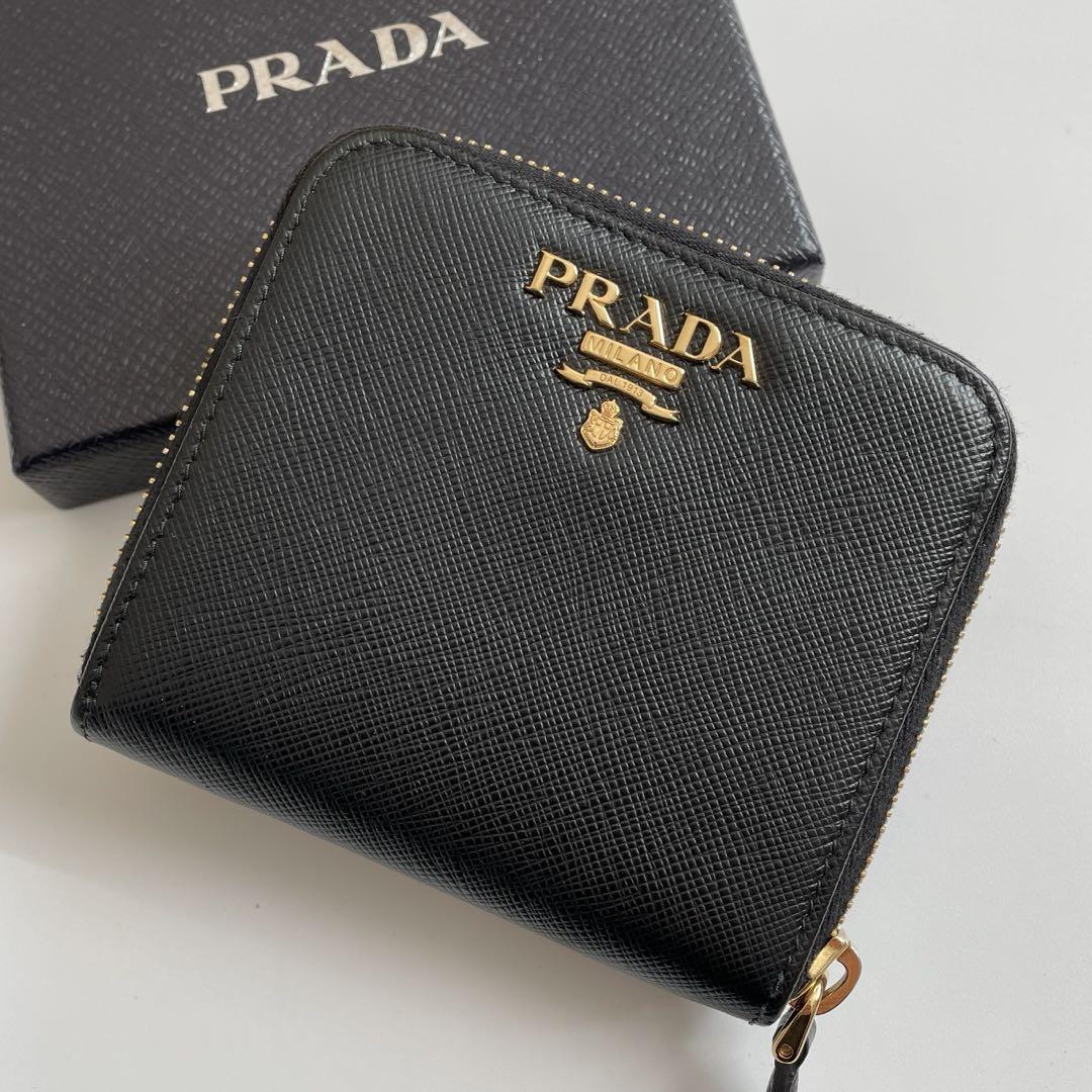 【未使用級★箱付き】PRADA プラダ 二つ折り財布 サフィアーノレザー コンパクト 札入れ 小銭入れ カード入れ ゴールド金具 1ML522_画像1