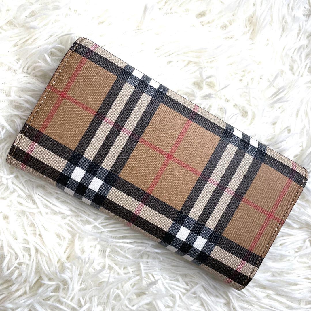 極美品 入手困難 /BURBERRY バーバリー メガチェックコンチネンタルウォレット 長財布 二つ折り ノバチェック レッド ベージュ_画像2