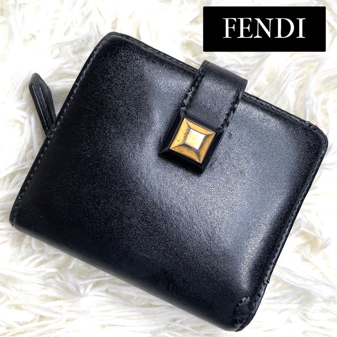 人気品 / FENDI フェンディ スタッズバイカラーコンパクトウォレット 二つ折り財布 レザー ブラック ベージュ 8M0386_画像1