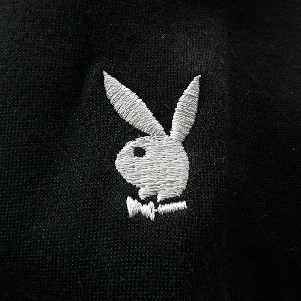 新品【PLAYBOY】プレイボーイエンボス加工ダンボールスウェットXL(ブラック)バニー刺繍ストレッチプルオーバートレーナー