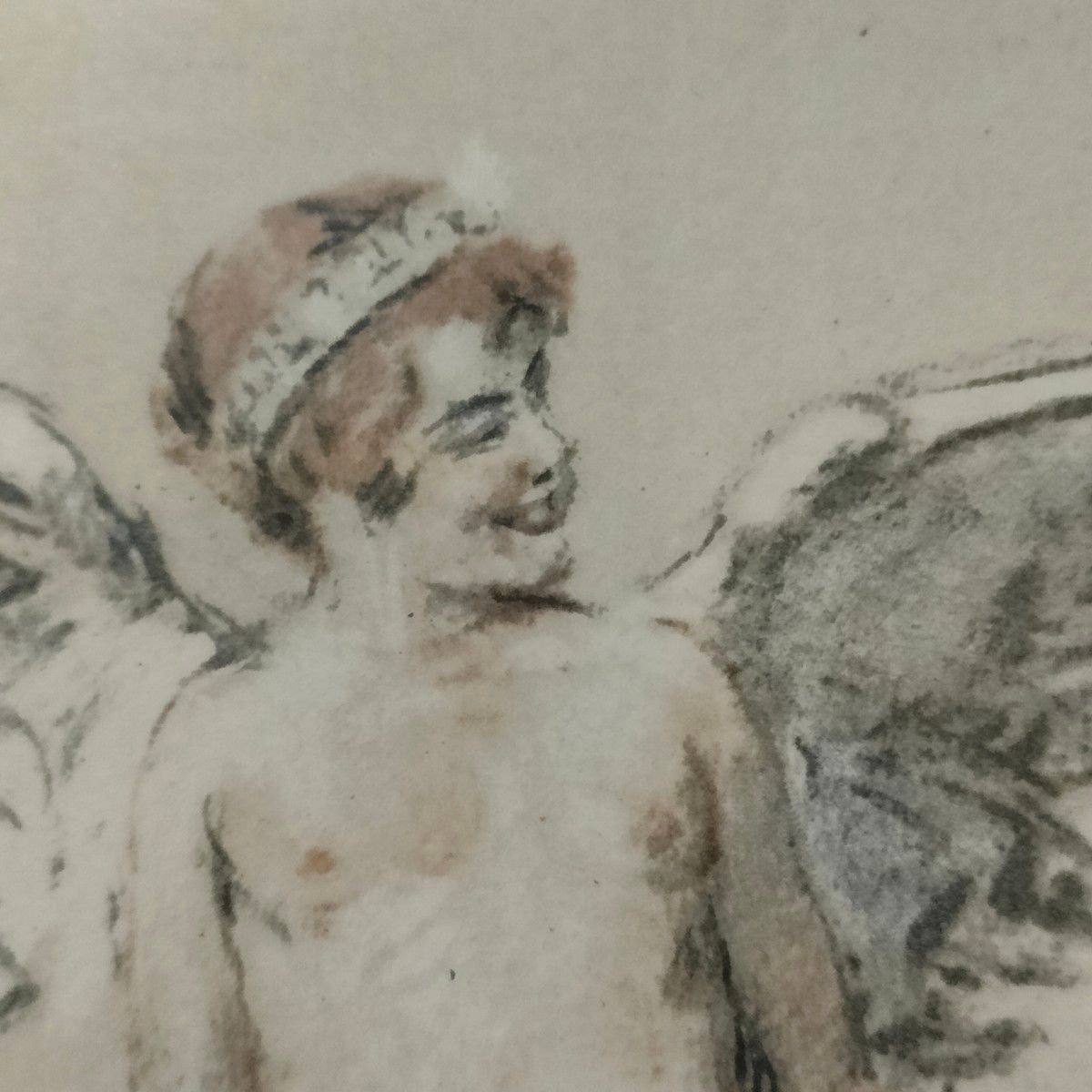 古い版画 銅版画　天使・angel・キューピット骨董アンティーク