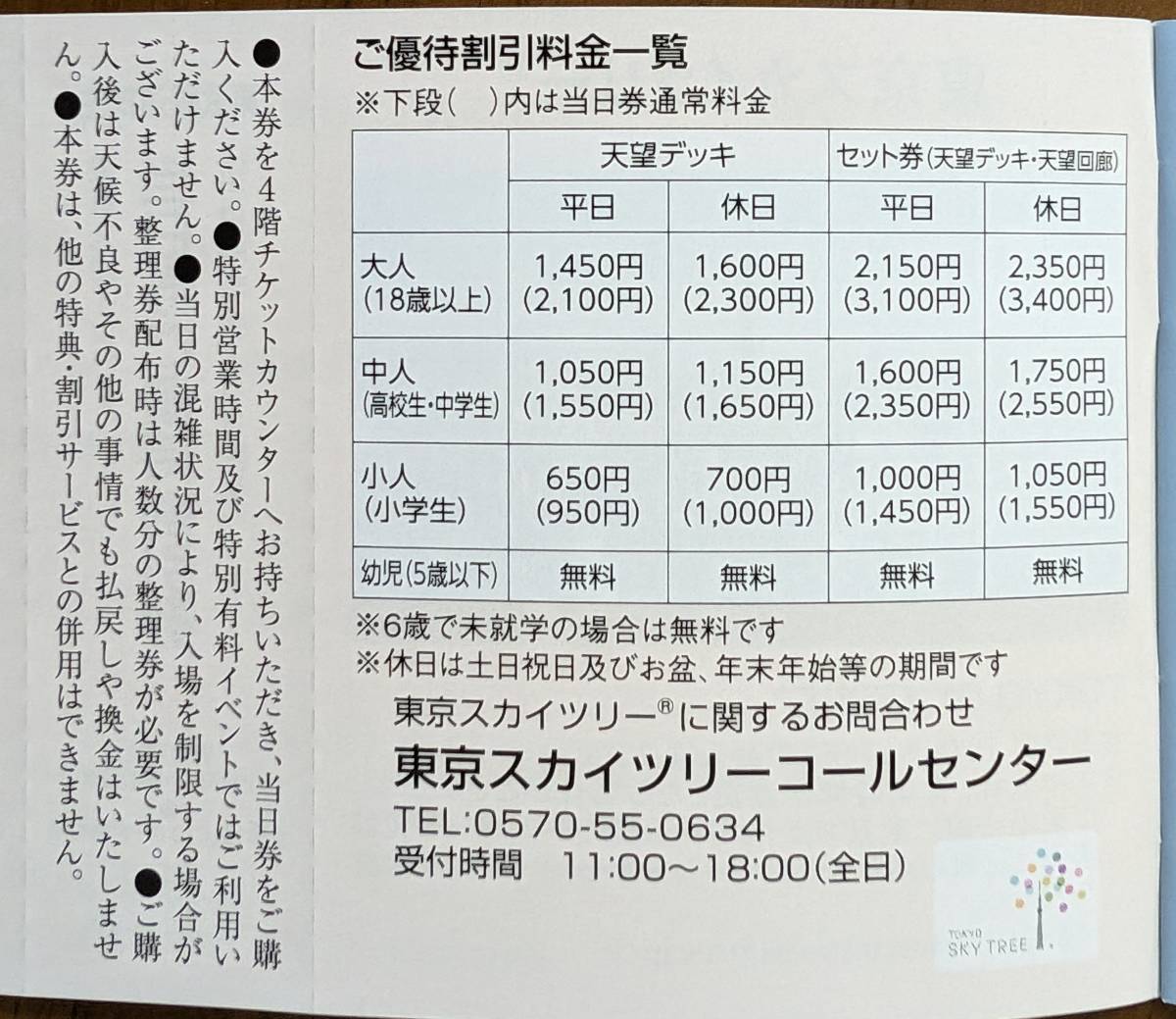 東武鉄道 株主優待 東京スカイツリー当日券３割引券５枚_画像2