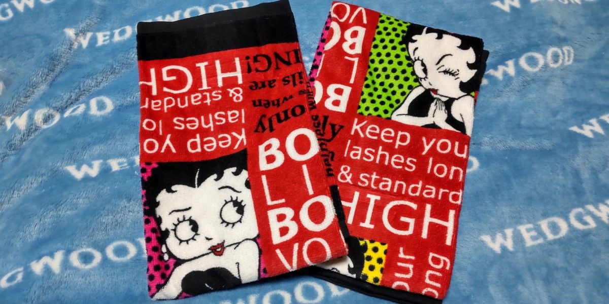 新品 長め フェイスタオル 2枚 ベティちゃん ⑤ ボールド  ベティブープ Betty Boop