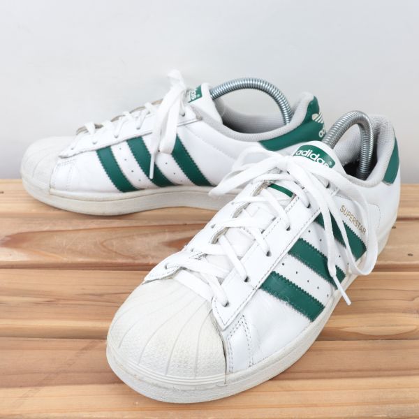 z8508 アディダス スーパースター US7 25.0cm/白 ホワイト 緑 グリーン adidas SUPERSTAR メンズ ユニセックス スニーカー 中古_画像1