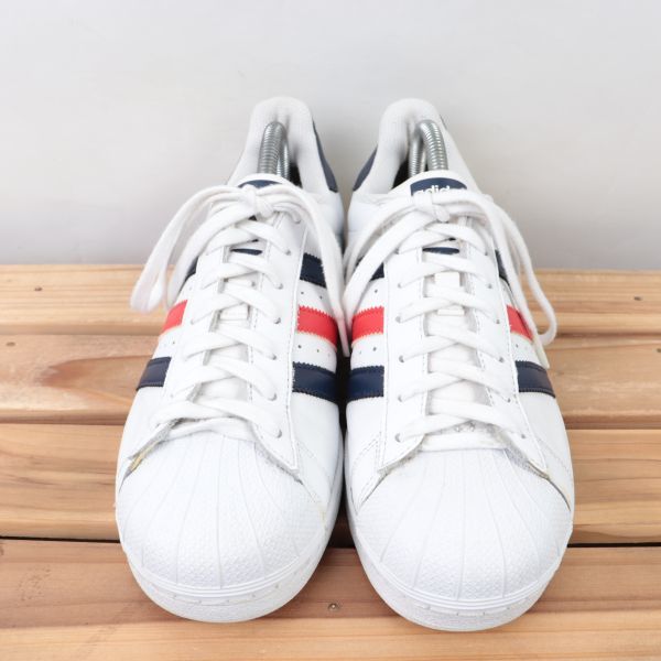 z8591 アディダス スーパースター US8 26.0cm/白 ホワイト 紺 ネイビー 赤 レッド adidas SUPERSTAR メンズ スニーカー 中古_画像2