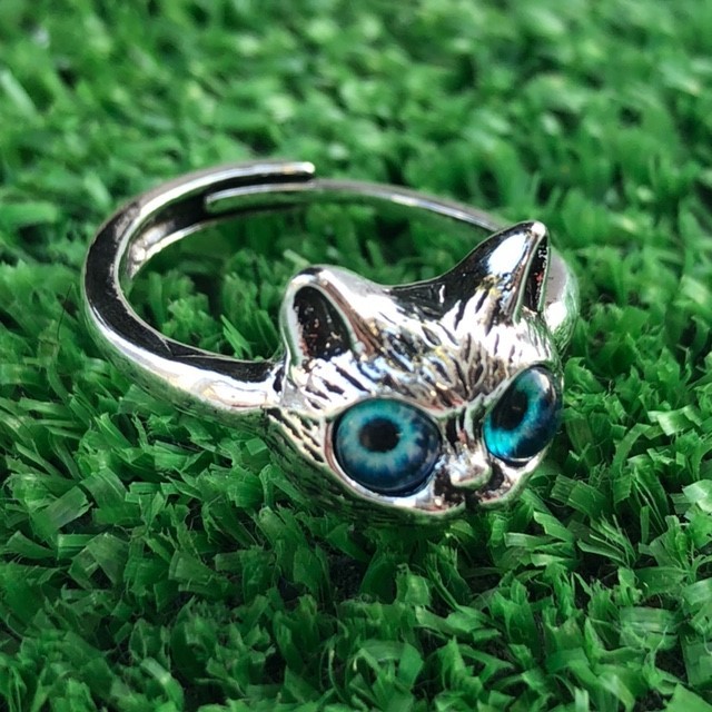 キャット フェイス リング ゴシックブルー [FR-10GB] 猫 指輪 ビンテージ 風 アメカジ レトロの画像1