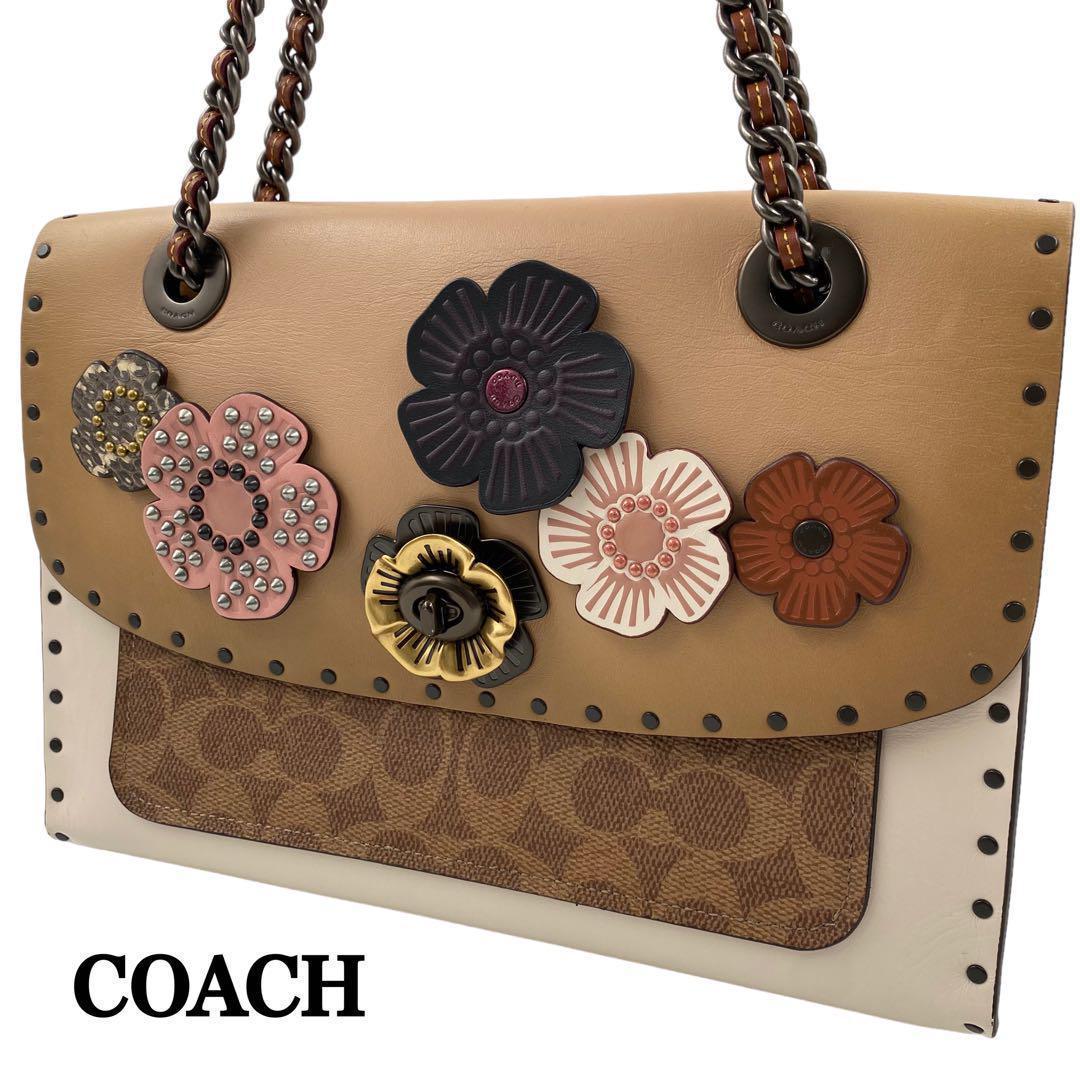 COACH Parker With Border Rivets And Snakeskin Detail コーチ ティーローズ シグネチャー パーカー ショルダー バッグ 29416 2WAY