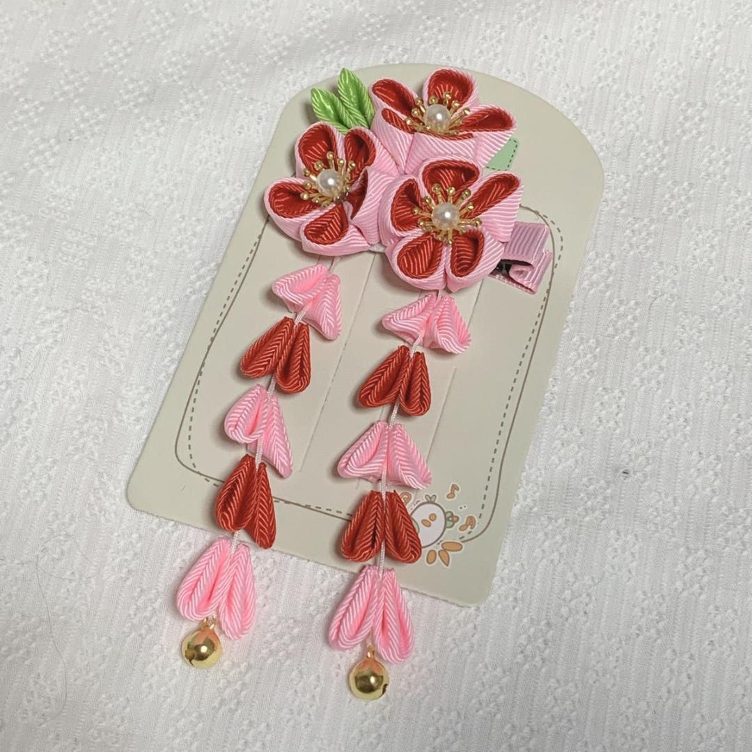  red pink flower Sakura hair ornament Japanese clothes kimono long-sleeved kimono The Seven-Five-Three Festival graduation ceremony Hinamatsuri knob skill coming-of-age ceremony Kids girl hair accessory lady's child 