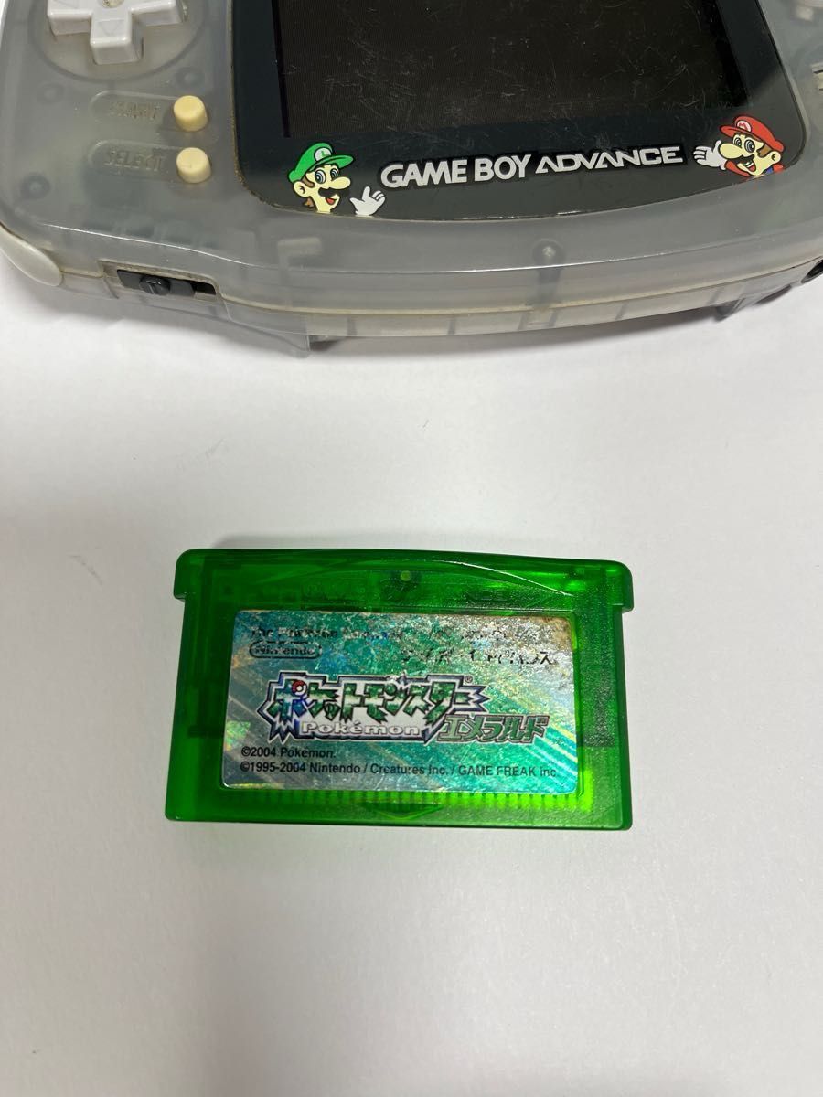 GBA ゲームボーイアドバンス本体　マリオバージョン　ジャスコ限定とポケモンエメラルド付き