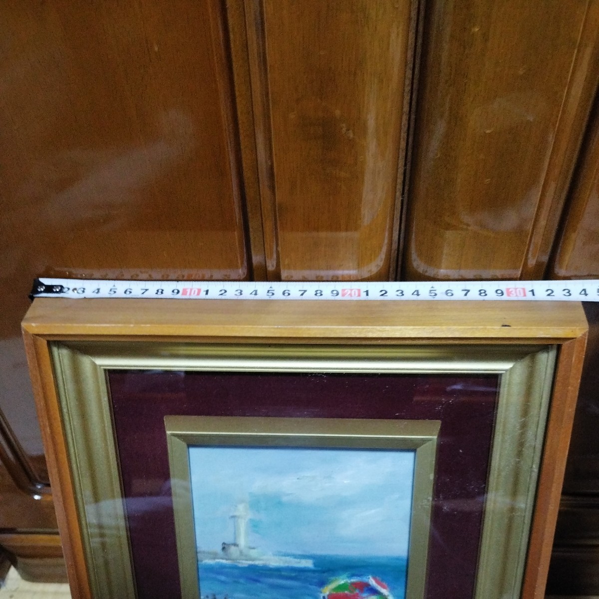 H149 details unknown autograph equipped M.watanabe sea . side beach oil painting landscape painting oil painting frame old . collection 