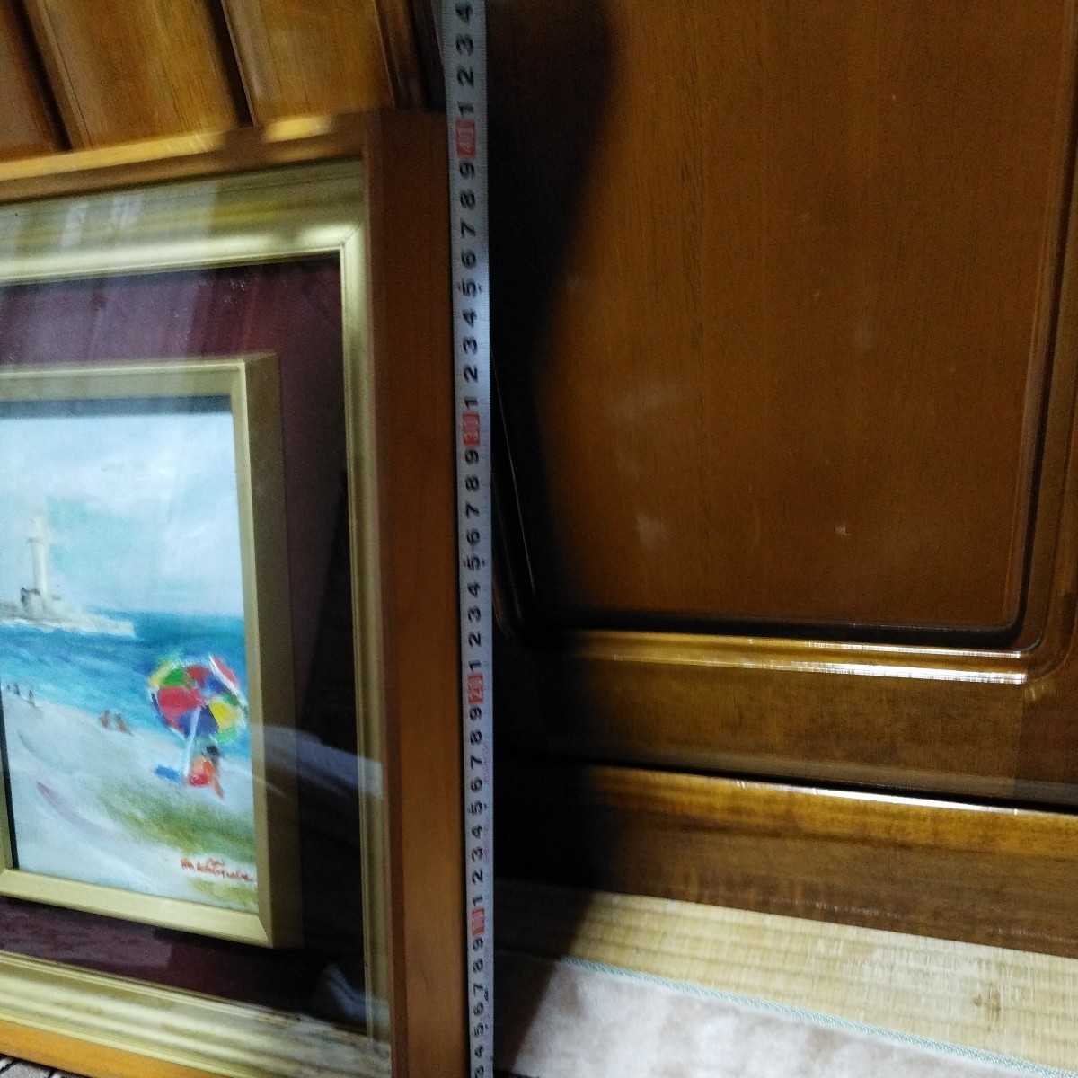 H149 details unknown autograph equipped M.watanabe sea . side beach oil painting landscape painting oil painting frame old . collection 