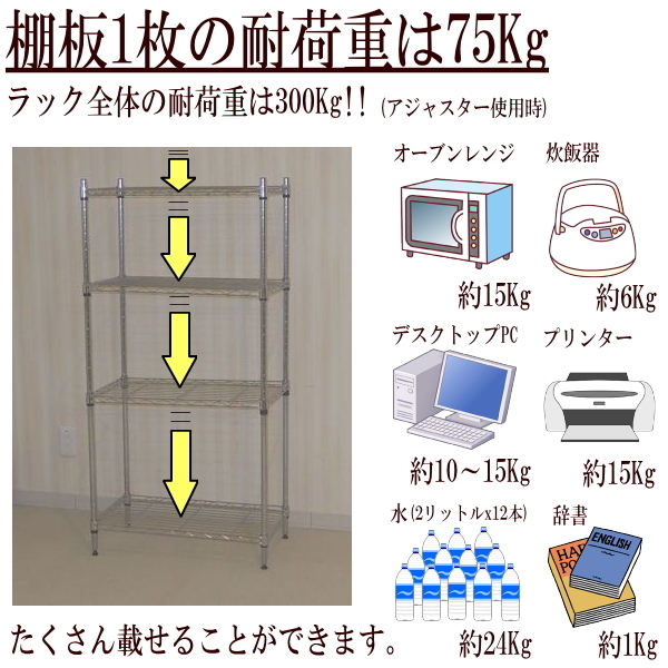 メタルシェルフ スチールラック キャスター付 4段　幅60 奥行き35 高さ120cm 収納棚 ワイヤーラック スチールシェルフ オープンラック_画像3