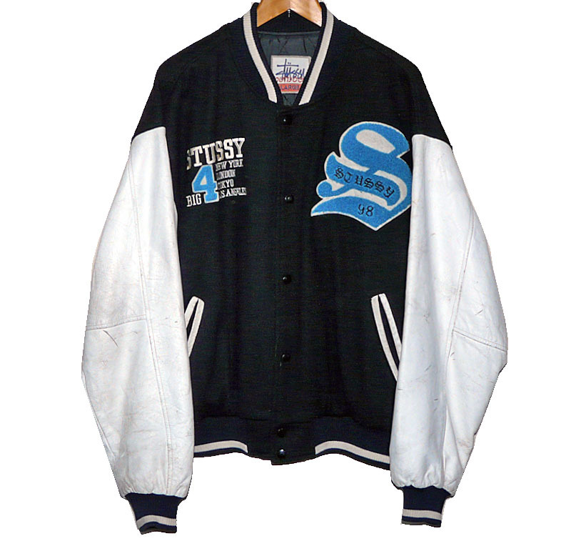 STUSSY（ステューシー）BIG4 袖 本革 スタジャン VARSITY JACKET ■中綿キルト Lサイズ ■バーシティジャケット Stussy outdoorタグの画像1