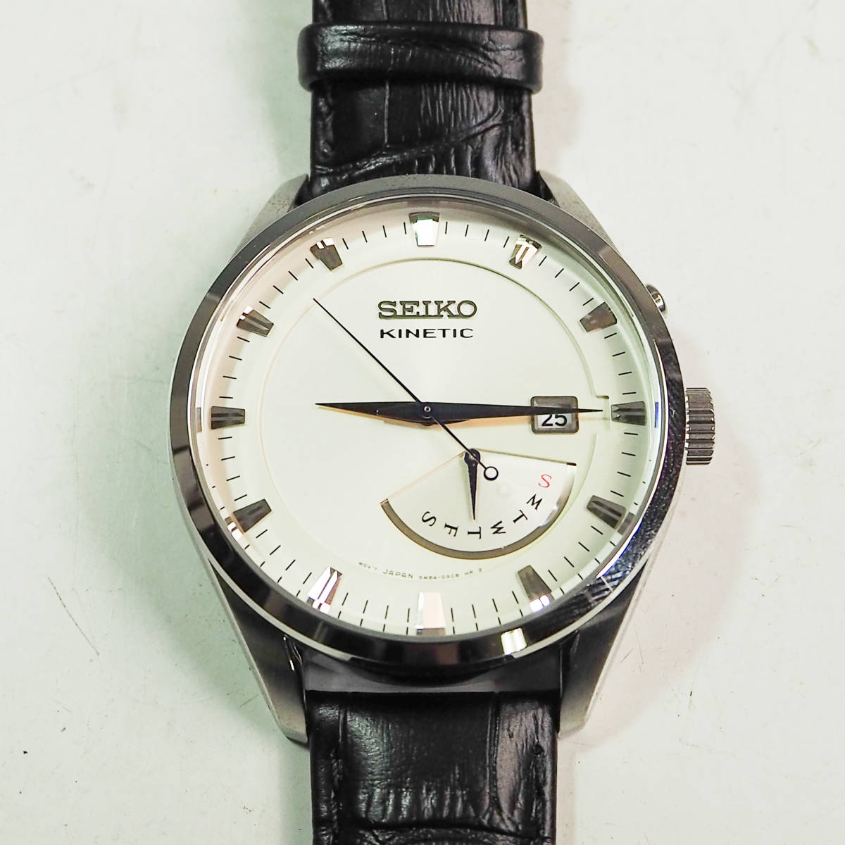 SEIKO セイコー KINETIC キネティック 腕時計 5M84-0AB0 デイデイト 裏スケ ベルト L07HH20 説明書付 メンズ GR823_画像1