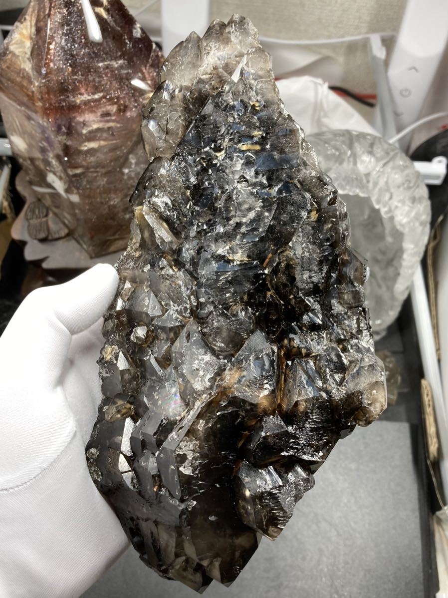 【とても綺麗な形】ブラジル産 エレスチャルクオーツ（骸骨水晶） 約1.3kg 磨きなし 1202_画像1