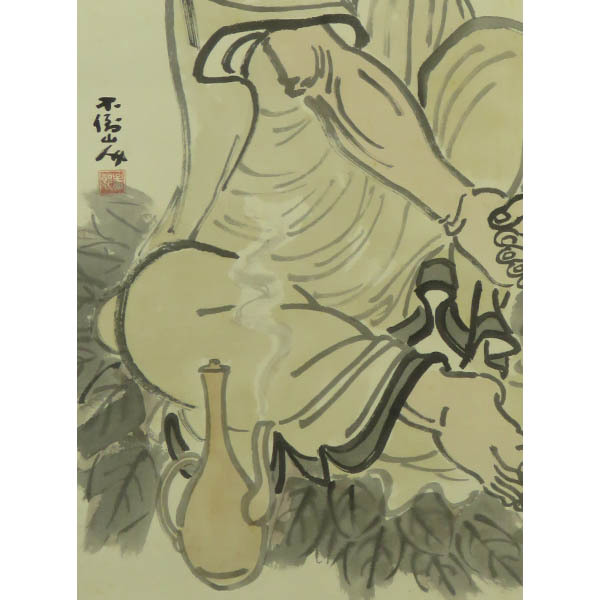 B-3968【真作】鹿子木不倒 肉筆絹本淡彩 羅漢図 共箱 二重箱 掛軸/洋画家 岡山 師・小山正太郎 関西美術院長 帝展審査員 書画_画像8