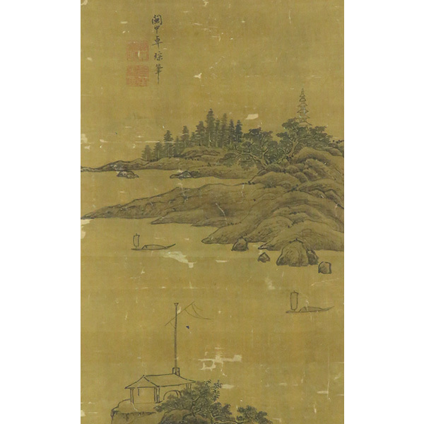 B-4010【真作】中国・卓琮 肉筆絹本淡彩 山水図 掛軸/中国書画 B-4010【真作】中国・卓琮 肉筆絹本淡彩 山水図 掛軸/中国書画