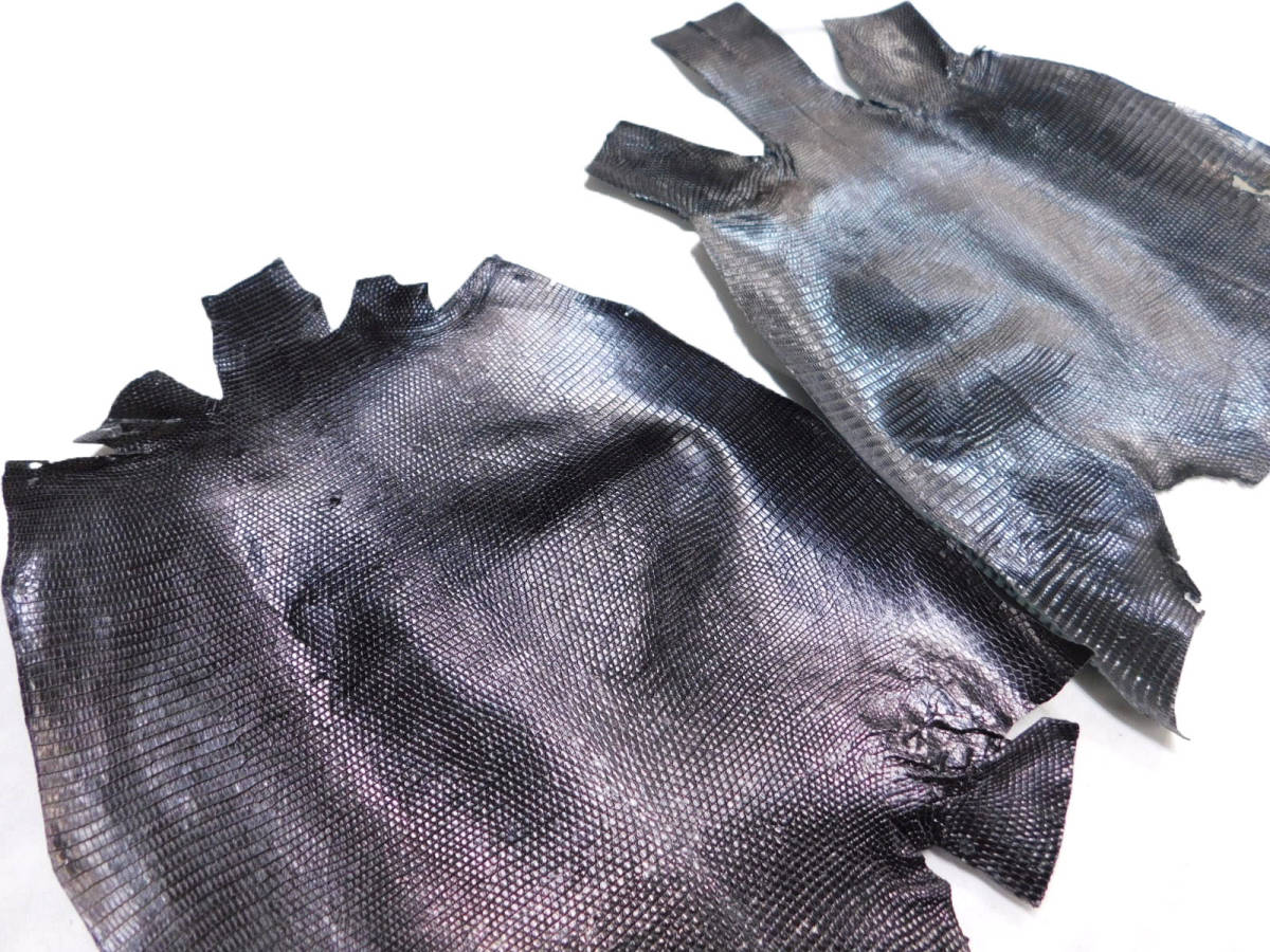 トカゲ革（リザード） 黒（ブラック） 2枚 49×36cm 0.4mm厚_画像3