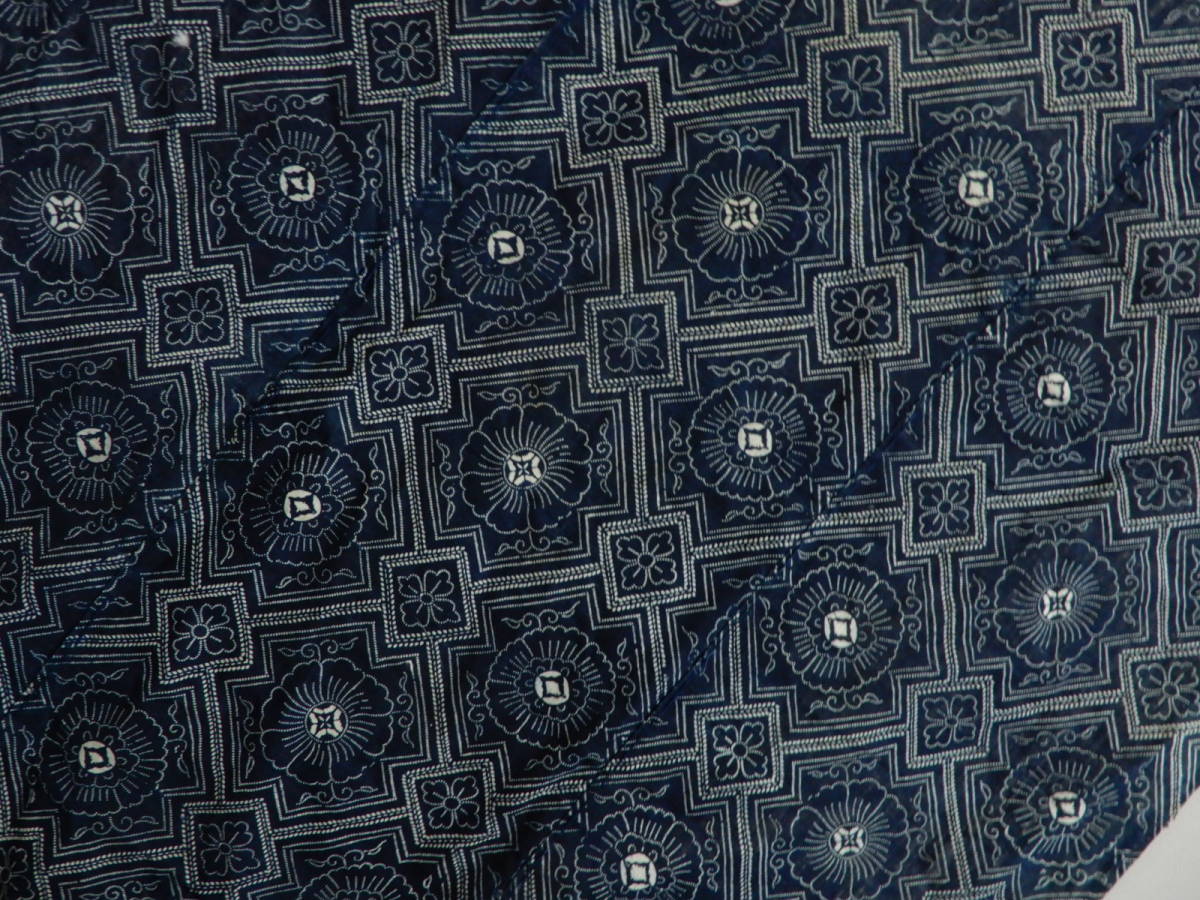 ＜銀の斧＞木綿・明治期の藍型染め・3幅・ながーい・古布・手織り_画像1