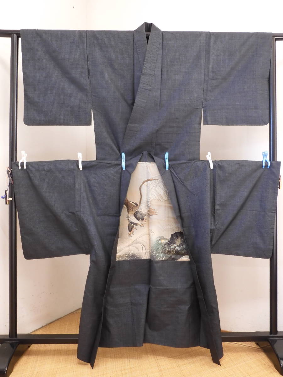 < серебряный. топор > подлинный рука тканый Ooshima эпонж мужской ансамбль * обычно надеты .* б/у одежда 
