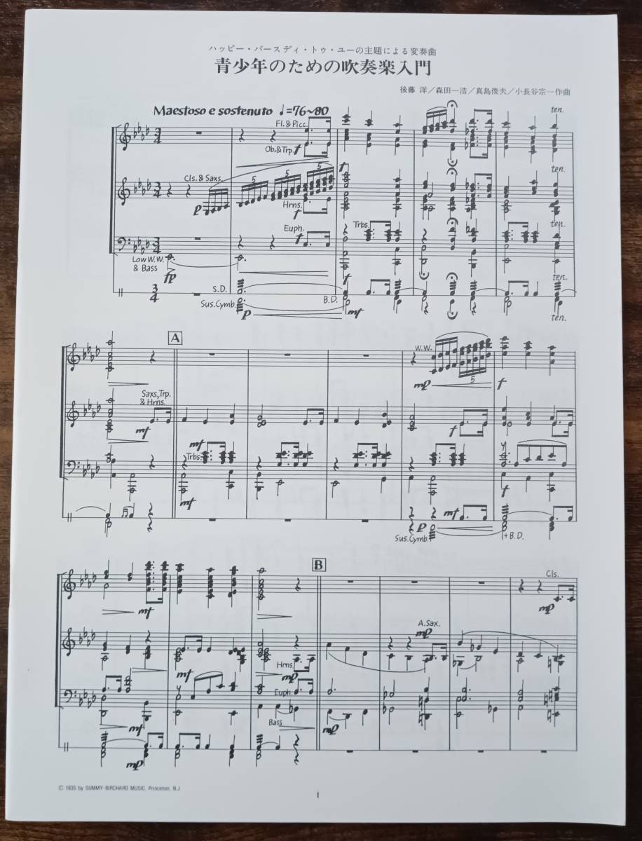 送料無料 吹奏楽楽譜 青少年のための吹奏楽入門 ハッピー・バースディ・トゥー・ユーの主題による変奏曲 コンデンススコア 試聴可 絶版の画像1