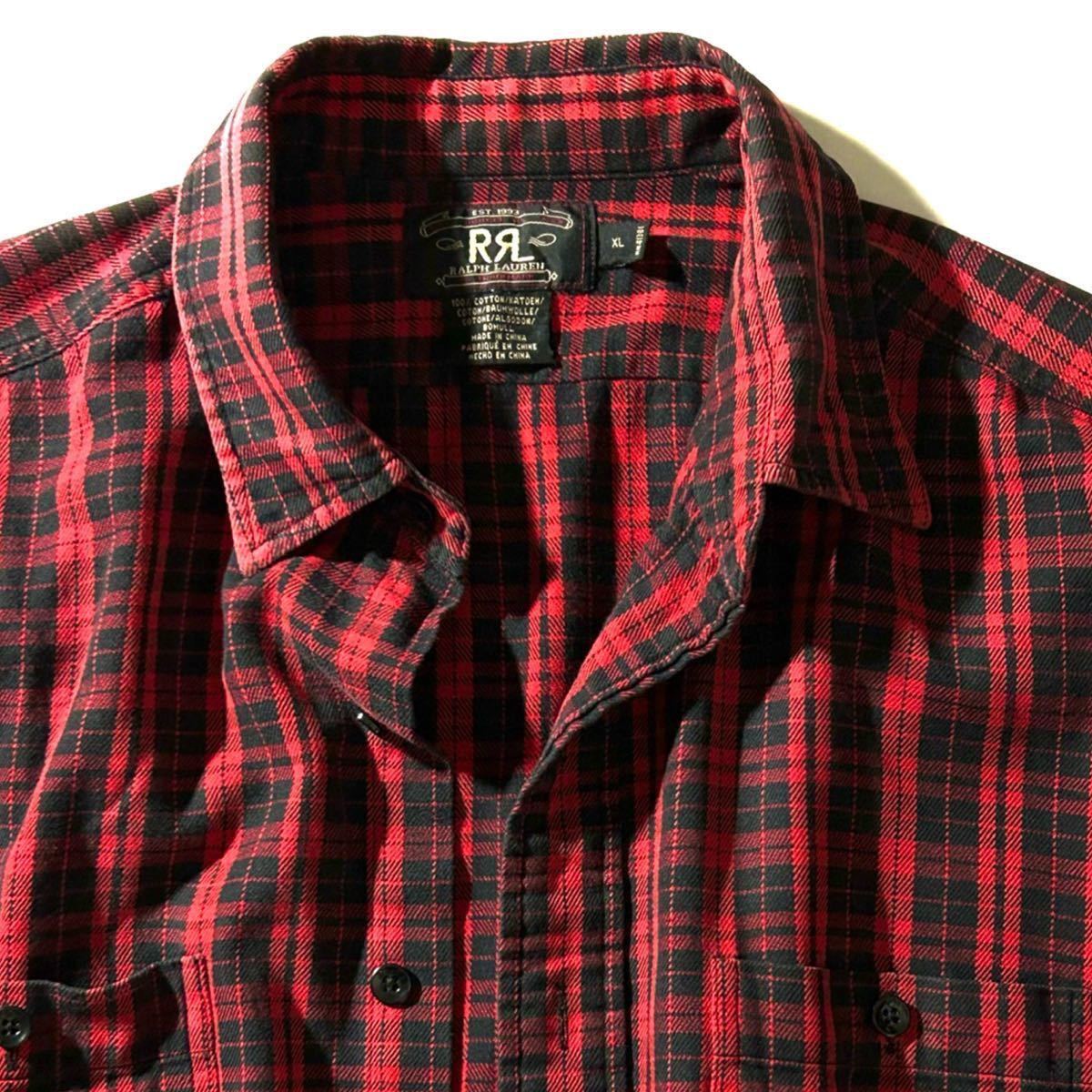 【RRL DOUBLE RL】RRL Cotton Twill Check Shirt 90s 三ツ星 ヴィンテージチェックシャツ コットンツイルチェックシャツ XL 大きいサイズ_画像3