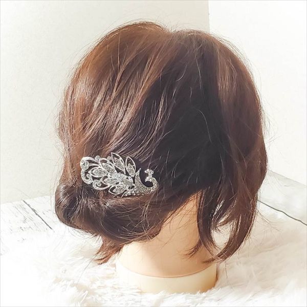 髪飾り くじゃくA ビジュー シルバー フォーマルヘアアクセサリー かんざし_画像2