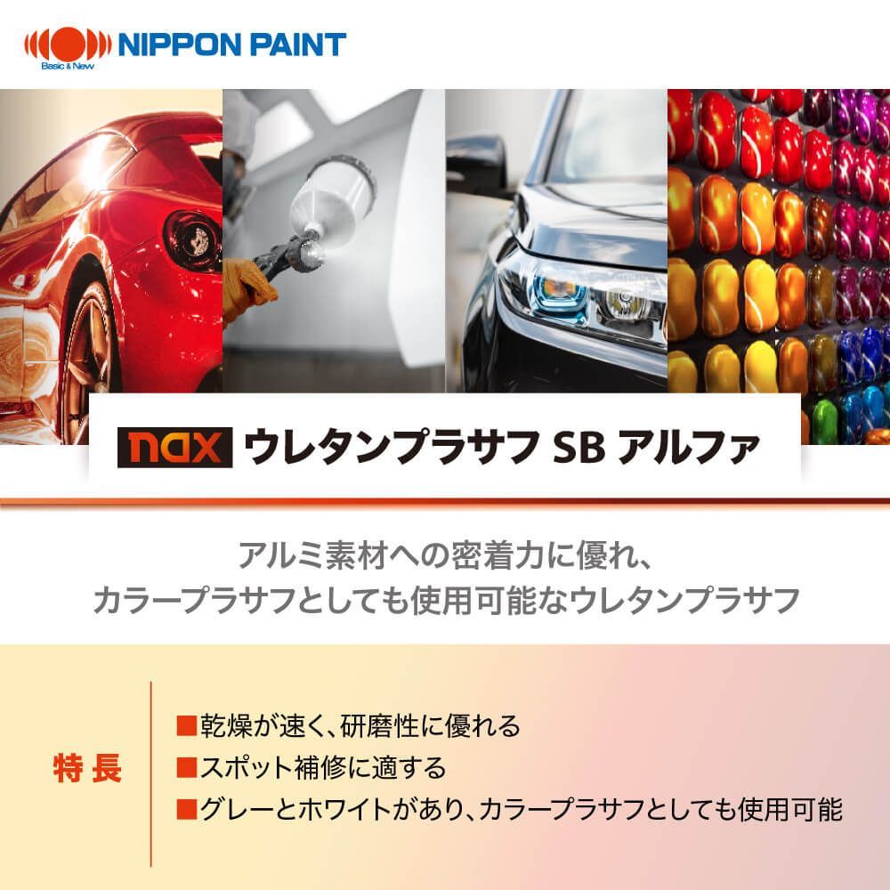 naxウレタンプラサフ SBアルファ ホワイト 500gセット/日本ペイント プラサフ 塗料 Z09_画像2