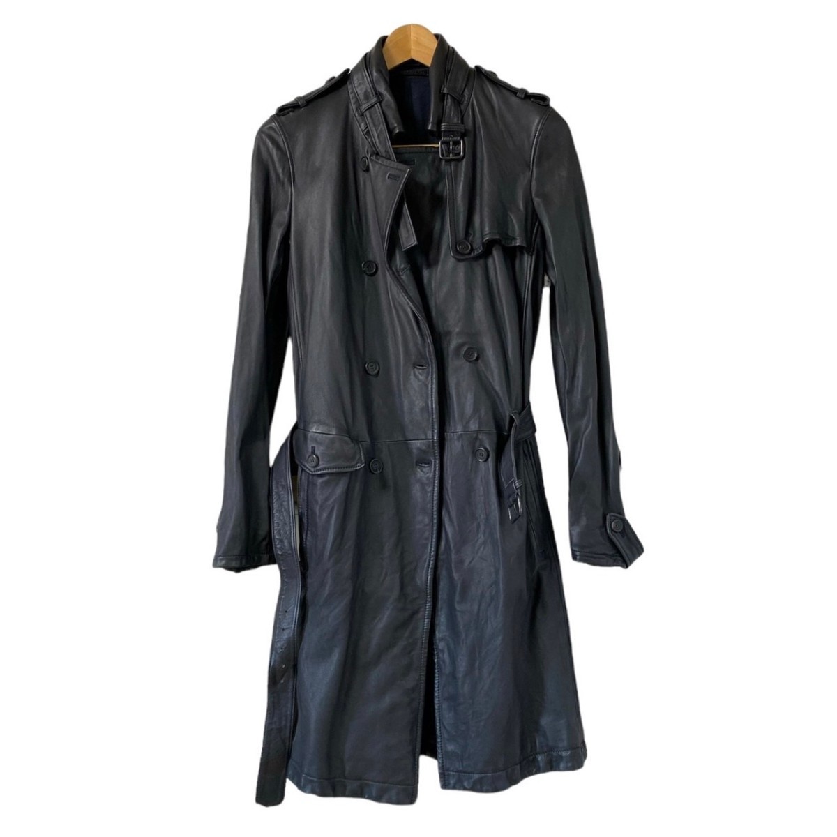 almost unused Neil Barrett leather trench coat coat sheep leather S size Italy made black 23L08