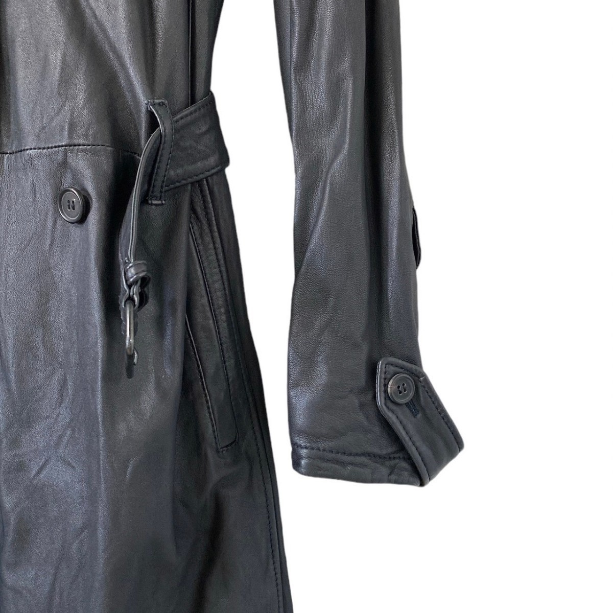 ほぼ未使用 ニールバレット レザー トレンチコート コート 羊革 Sサイズ イタリア製 ブラック 23L08_画像4